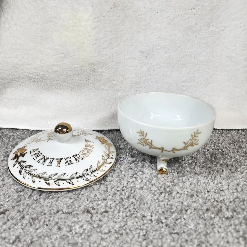 50th Anniversary Dish Trinket Box Candy Dish Lefton China Hand painted Japan - Picture 16 of 16